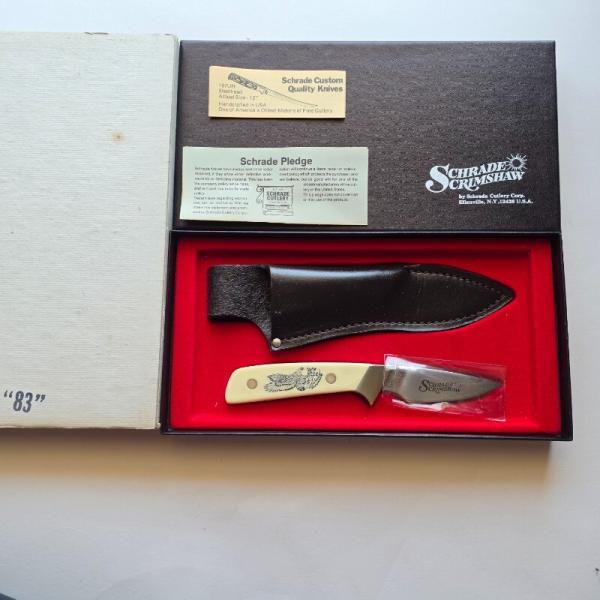 Vintage 1983 Schrade USA SC509 Scrimshaw Eagle Fixed Blade Knife CIB Sheath Box Vintage 1983 Schrade USA SC509 Scrimshaw Eagle Fixed Blade Knife CIB Sheath Box