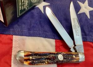 Queen Cutlery Full Trapper 19 w Sweet Amber Stag Bone Handles -NOS in orig box