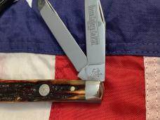 Queen Cutlery Full Trapper (#19) w/ Sweet Amber Stag Bone Handles -NOS in orig box