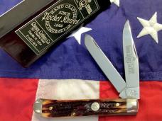 Queen Cutlery Full Trapper (#19) w/ Sweet Amber Stag Bone Handles -NOS in orig box