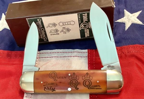 Queen Cutlery Dan Burke (#65) Baby Sunfish w/ Great Bone Handles -NOS in orig box
