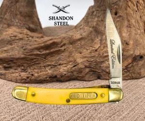 SCHRADE 18OTY OLD TIMER Mighty Mite Yellow Delrin Linerlock Knife 2 34quot 111