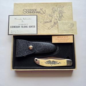 Vintage 1976 Schrade USA 260SC Scrimshaw American Eagle Folding Hunter Knife CIB