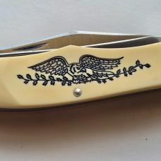 Vintage 1976 Schrade USA 260SC Scrimshaw American Eagle Folding Hunter Knife CIB
