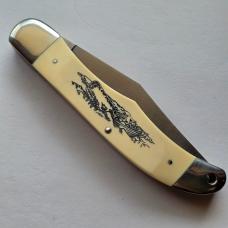 Vintage 1976 Schrade USA 260SC Scrimshaw American Eagle Folding Hunter Knife CIB