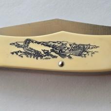 Vintage 1976 Schrade USA 260SC Scrimshaw American Eagle Folding Hunter Knife CIB