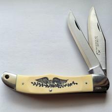 Vintage 1976 Schrade USA 260SC Scrimshaw American Eagle Folding Hunter Knife CIB