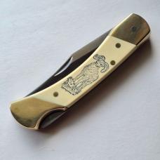 Vintage 1982 Schrade USA SC507 Scrimshaw Bighorn Ram Lockback Knife CIB Sheath