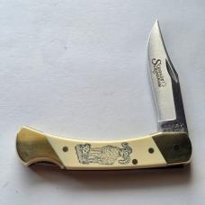 Vintage 1982 Schrade USA SC507 Scrimshaw Bighorn Ram Lockback Knife CIB Sheath