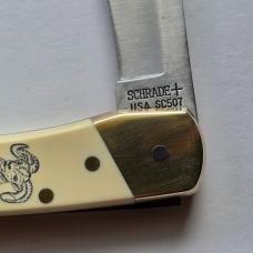 Vintage 1982 Schrade USA SC507 Scrimshaw Bighorn Ram Lockback Knife CIB Sheath