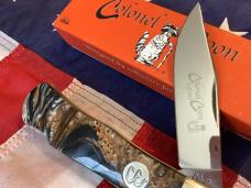 Colonel Coon Large Mountain Man Lockback Hunting Knife w/  Prater Coon Stripe Handles +Orig Box