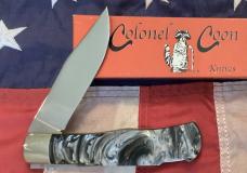 Colonel Coon Large Mountain Man Lockback Hunting Knife w/  Prater Coon Stripe Handles +Orig Box