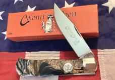 Colonel Coon Large Mountain Man Lockback Hunting Knife w/  Prater Coon Stripe Handles +Orig Box