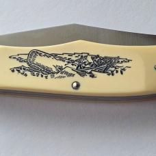 Vintage 1976 Schrade USA 260SC Scrimshaw American Eagle Folding Hunter Knife CIB
