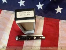 Queen Cutlery Slimline Trapper (#11) w/ Great Amber Stag Bone Handles -NOS in orig box