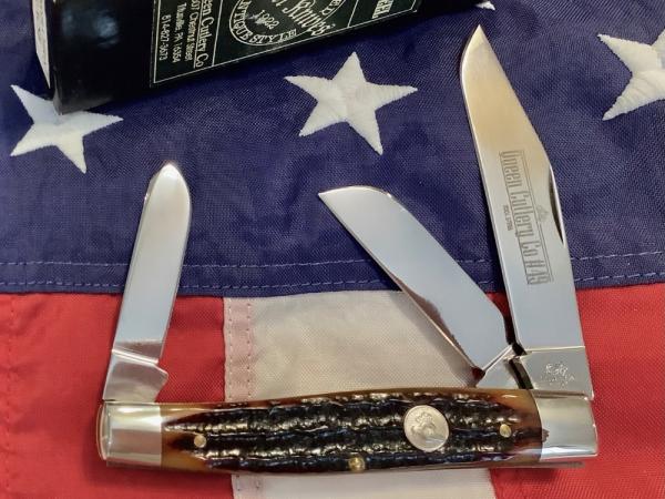 Queen Cutlery Premium Stockman (49 ACSB) w/ Great Amber Stag Bone Handles -NOS in orig box Queen Cutlery Premium Stockman (49 ACSB) w/ Great Amber Stag Bone Handles -NOS in orig box