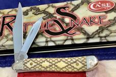 2008 Case Peanut (MDL# 6220 SS) w/ Great "Rattle Snake" Bone Handles -NOS in box +Tin
