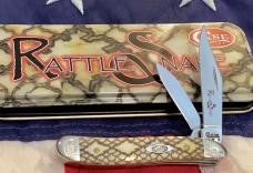 2008 Case Peanut (MDL# 6220 SS) w/ Great "Rattle Snake" Bone Handles -NOS in box +Tin