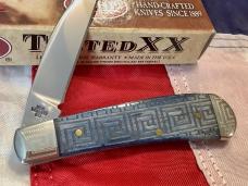 Case xx 2010 TB Sway Back Gent Knife (mdl# 61117 SS) w/ Unique Meredian Blue Bone Handles -NOS