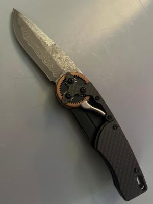 MANTIS KNIVES LEVER actuated GEAR driven Damascus