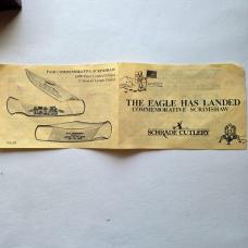 Vintage Schrade USA The Eagle Has Landed Apollo 11 Scrimshaw Knife CIB Box Sheath