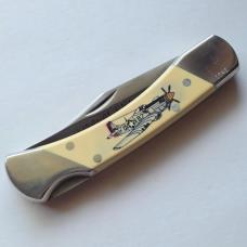 Vintage Schrade USA Wings of Victory P-51 Mustang Scrimshaw Knife CIB Box Sheath