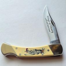 Vintage Schrade USA Wings of Victory P-51 Mustang Scrimshaw Knife CIB Box Sheath