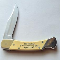 Vintage Schrade USA Wings of Victory P-51 Mustang Scrimshaw Knife CIB Box Sheath