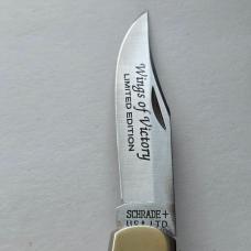Vintage Schrade USA Wings of Victory P-51 Mustang Scrimshaw Knife CIB Box Sheath