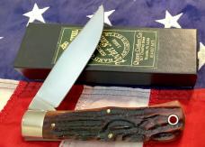 Queen Cutlery Large Trapper / Mountain Man Knife (3L ACSB) w/ Great Amber Stag Bone Handles -NOS