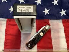 Queen Cutlery Large Trapper / Mountain Man Knife (3L ACSB) w/ Great Amber Stag Bone Handles -NOS