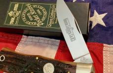 Queen Cutlery Large Trapper / Mountain Man Knife (3L ACSB) w/ Great Amber Stag Bone Handles -NOS