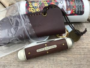 Great Eastern Cutlery 352320 Beer and Sausage Bar Tool Knife Natural Canvas Micarta wLeather Slip