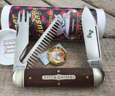 Great Eastern Cutlery 352320 Beer and Sausage Bar Tool Knife Natural Canvas Micarta w/Leather Slip!