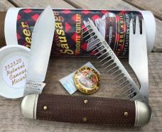 Great Eastern Cutlery 352320 Beer and Sausage Bar Tool Knife Natural Canvas Micarta w/Leather Slip!