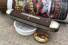 Great Eastern Cutlery 352320 Beer and Sausage Bar Tool Knife Natural Canvas Micarta w/Leather Slip!