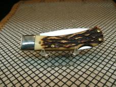 SCHRADE UNCLE HENRY 5UH BRUIN STAG DELRIN VINTAGE MINT USA LOCKBACK KNIFE WITH SCHRADE TOOLED SHEATH
