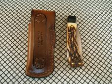 SCHRADE UNCLE HENRY 5UH BRUIN STAG DELRIN VINTAGE MINT USA LOCKBACK KNIFE WITH SCHRADE TOOLED SHEATH