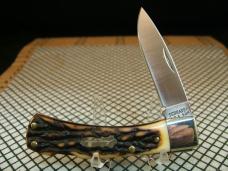SCHRADE UNCLE HENRY 5UH BRUIN STAG DELRIN VINTAGE MINT USA LOCKBACK KNIFE WITH SCHRADE TOOLED SHEATH
