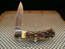 SCHRADE UNCLE HENRY 5UH BRUIN STAG DELRIN VINTAGE MINT USA LOCKBACK KNIFE WITH SCHRADE TOOLED SHEATH