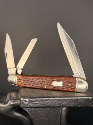 Schrade Walden USA Pocket Knife 804 Splitback  Carpenters Whittler Beautiful Brown Delrin Handles