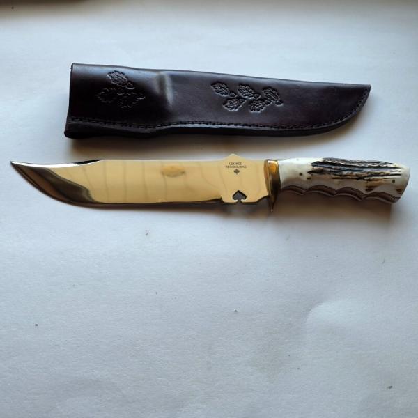 Custom George Tichbourne Handmade Riverboat Gambler Big Bowie Knife Stag Sheath Custom George Tichbourne Handmade Riverboat Gambler Big Bowie Knife Stag Sheath