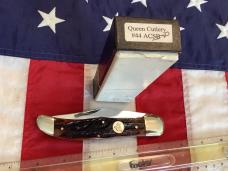 Queen Cutlery Single Blade Folding Hunter (#44) w/ Great Amber Stag Bone Handles -NOS in orig box