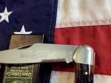 Queen Cutlery Single Blade Folding Hunter (#44) w/ Great Amber Stag Bone Handles -NOS in orig box