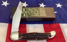Queen Cutlery Single Blade Folding Hunter (#44) w/ Great Amber Stag Bone Handles -NOS in orig box