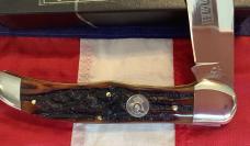 Queen Cutlery Single Blade Folding Hunter (#44) w/ Great Amber Stag Bone Handles -NOS in orig box