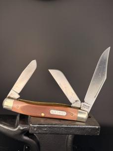Schrade Old Timer USA 80T Pocket Knife 3 Blade Stockman Brown Delrin Great Snap
