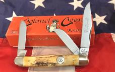 Colonel Coon (by Queen) Stockman Pocket Knife w/ Super Stag Handles -NOS