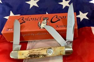 Colonel Coon by Queen Stockman Pocket Knife w Super Stag Handles -NOS