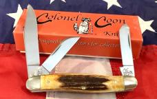 Colonel Coon (by Queen) Stockman Pocket Knife w/ Super Stag Handles -NOS
